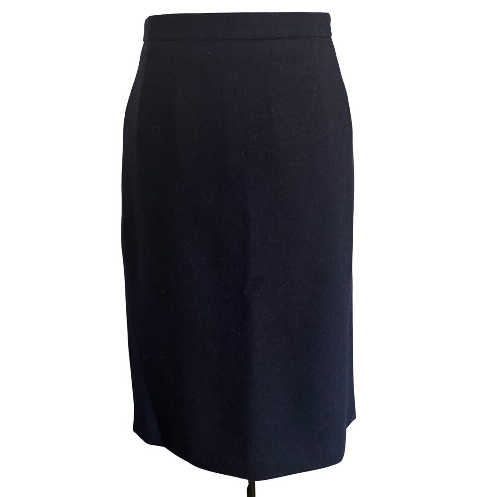 PURE Collection Classic 100% Wool Pencil Skirt Minimalist Timeless Midnight Blue
